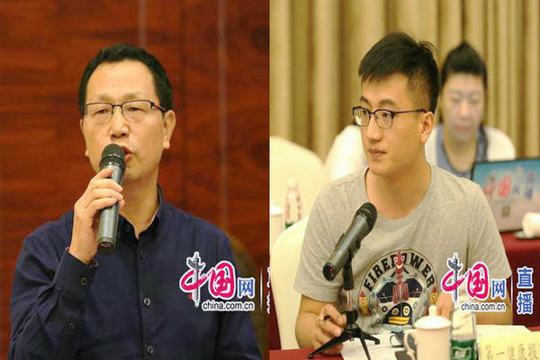 图为浙江省卫生计生委指导处处长潘祖光（左）与第一健康报道记者孙凡（右）